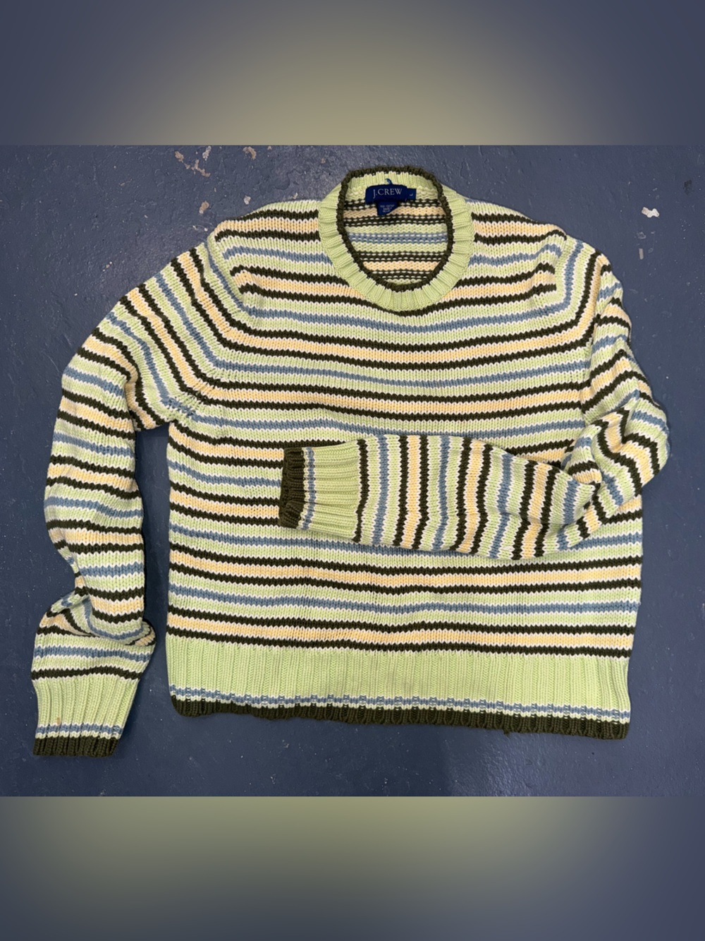 J. Crew Light Green Multi-Stripe Crewneck Sweater vintage 1990’s